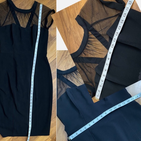 Maggy London Crepe Cocktail Sheath Dress Black Sheer Mesh Formal Career Event 10 - Picture 12 of 13